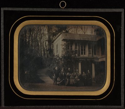 Gruppenporträt von zwölf Mitgliedern des Kreises Eynard-Lullin vor seinem Haus von Jean Gabriel Eynard